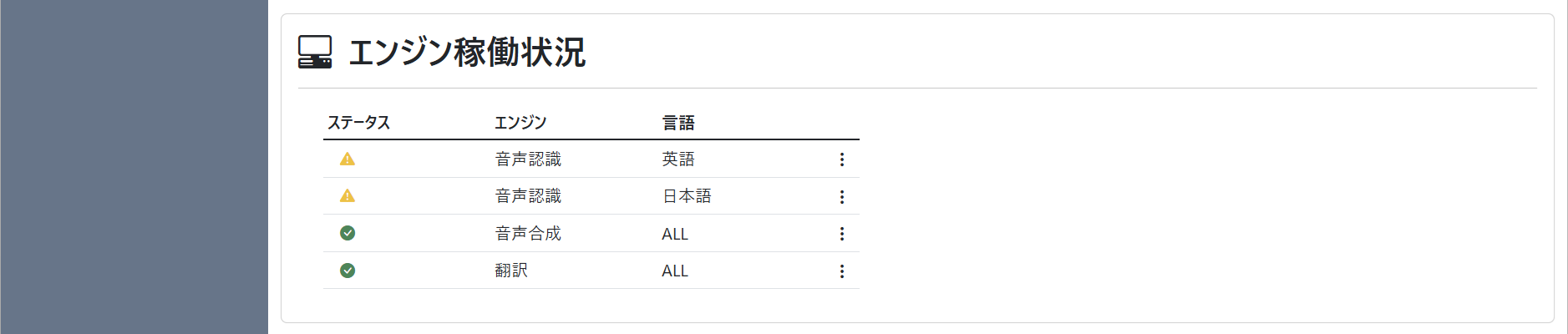 ダッシュボード(エンジン稼働状況)